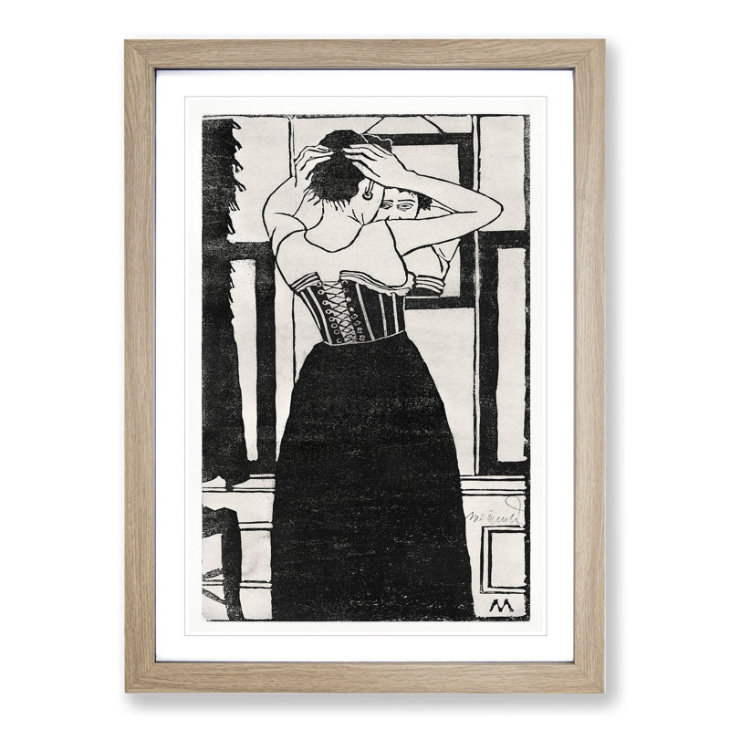 In Front of the Mirror by Samuel De Mesquita - Picture Frame Graphic Art, 48cm H x 36cm W x 2cm D, Oak Framed