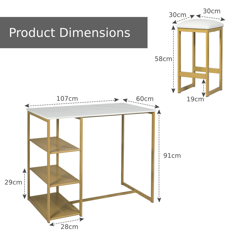 Heinrike Dining Set, White, White/Gold, Gold