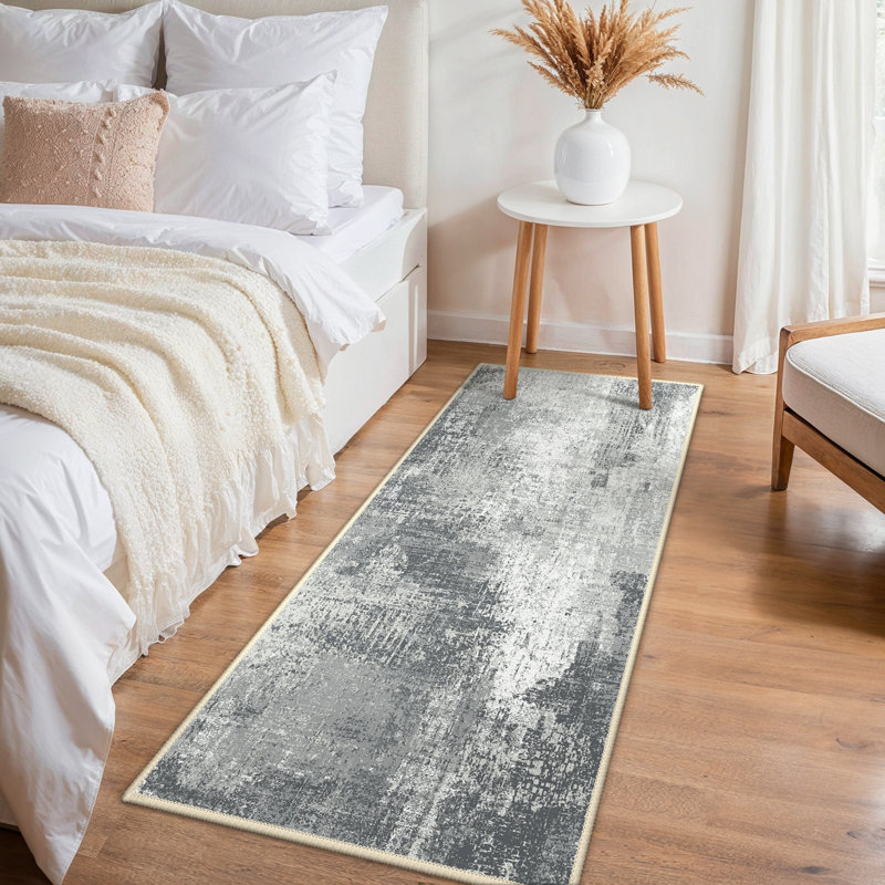 Abstract Washable Area Rug, Grey/Beige, Rectangle 160 x 230 cm