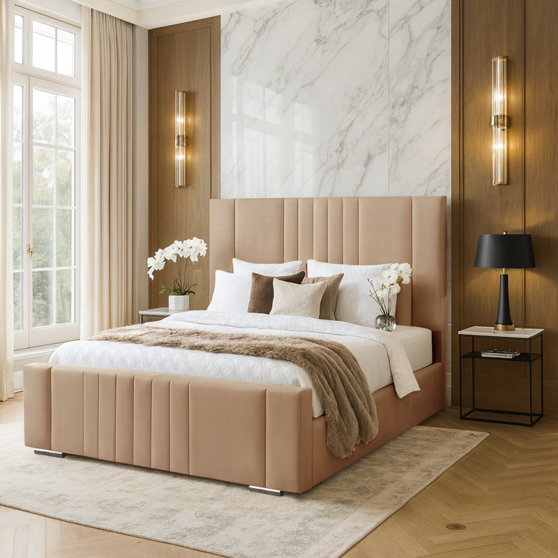 Agaro Upholstered Bed, Double (4'6), Beige