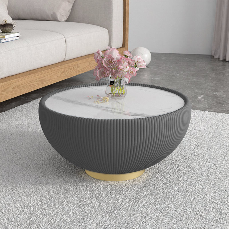 Table basse moderne avec plateau en pierre frittée et détails en cuir Modern