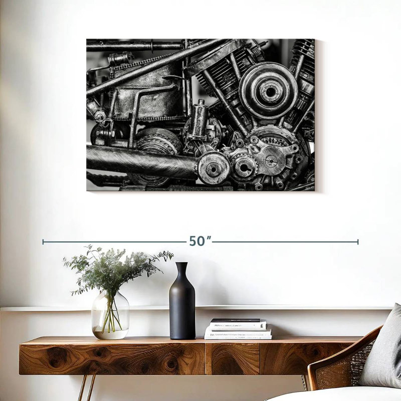 Mehar Old Motorcycle Engine, 24" H x 36" W