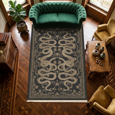 Tapis botanique serpent 100% coton lavable à la machine 4 pi x 6 pi