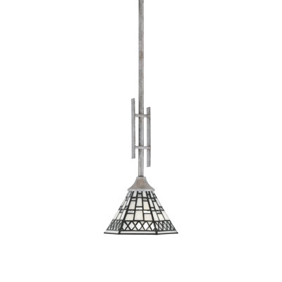 Uptowne Stem Hung Mini Pendant Shown In Aged Silver Finish With 7" Pewter Art Glass