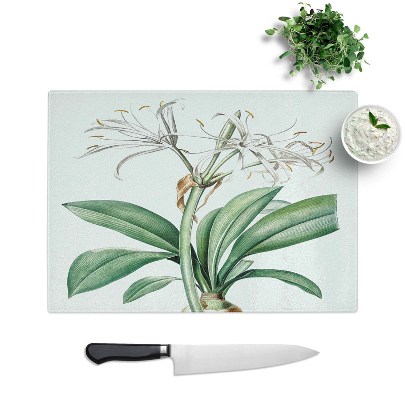 Tempered Glass Spider Lily Flowers by Pierre-Joseph Redoute Chopping Board, 39 cm W x 28.5 cm L