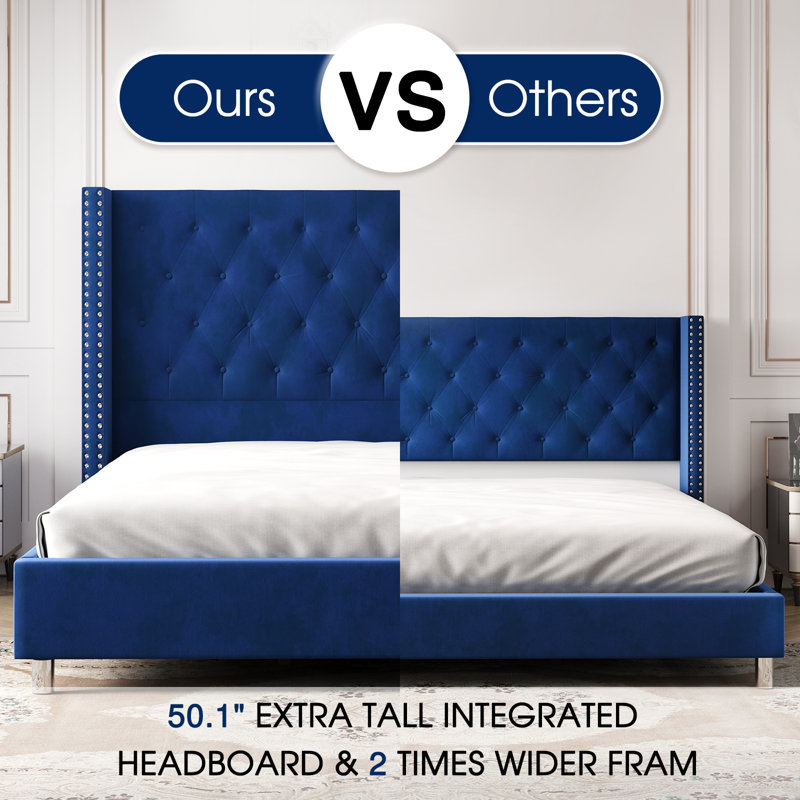 Duluth Upholstered Wingback Bed, King, Navy