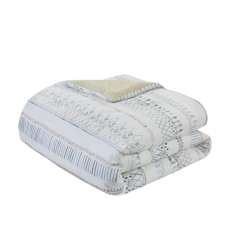 Full Blue Microfiber Reversible Comforter Set with Tassels