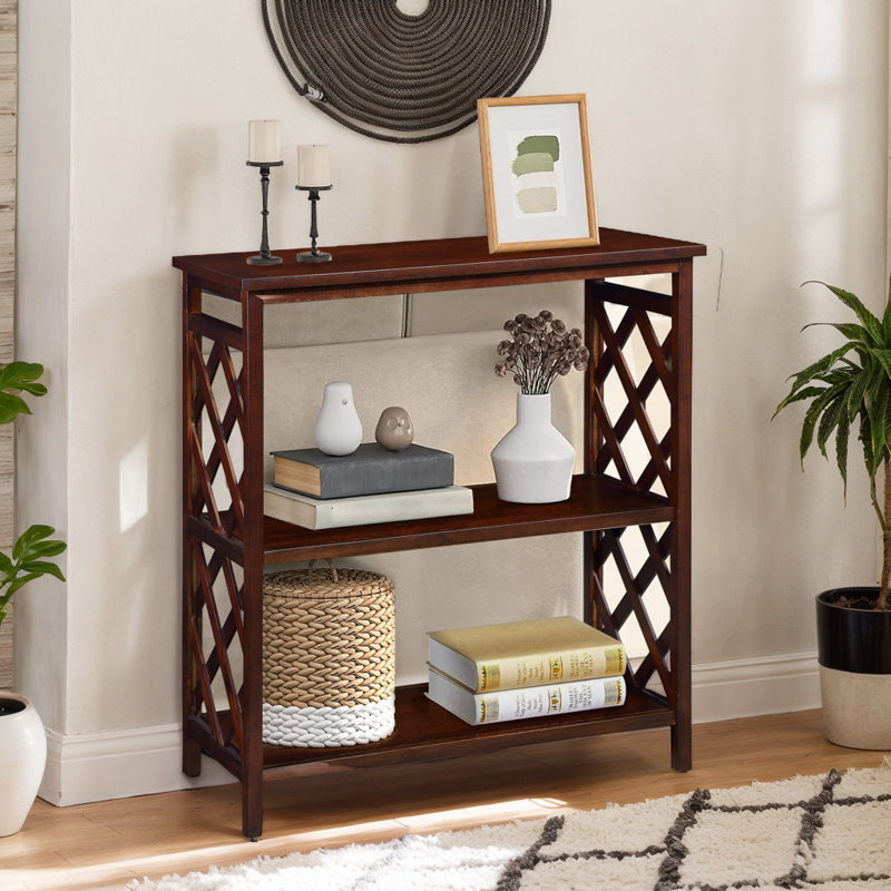 3-Tier Console Table With Storage Shelves, Red Brown
