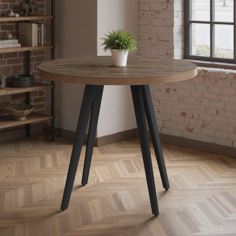 Round Metal Base Dining Table, Gray Brown