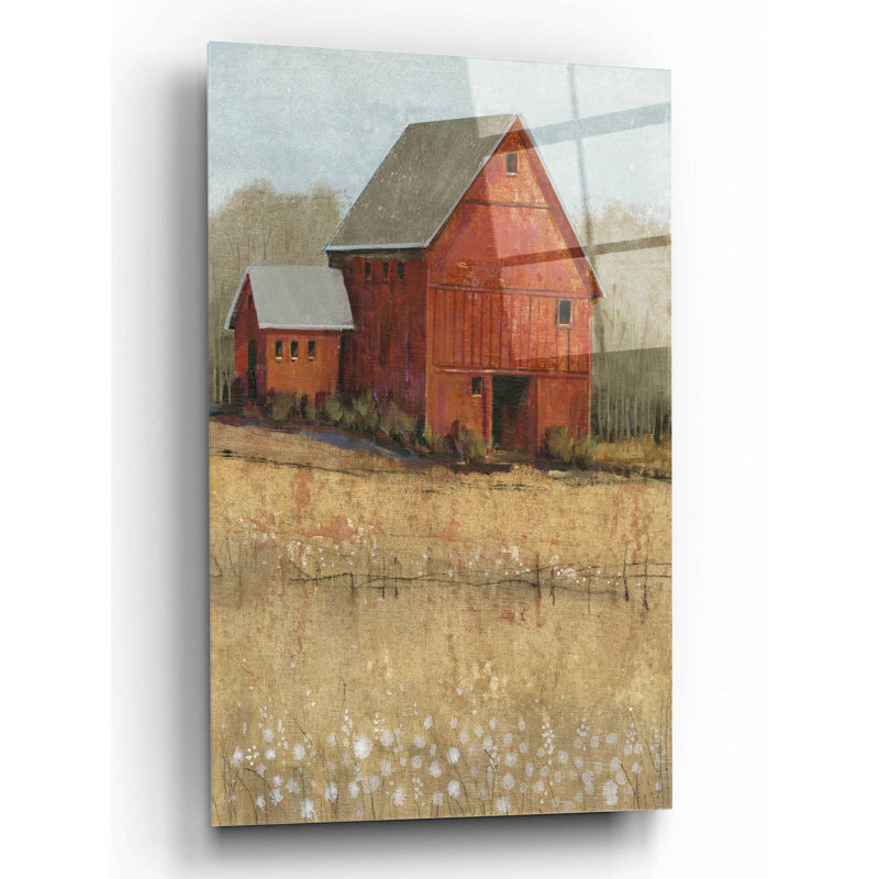 «Red Barn View II» par Tim O'Toole, art mural en verre acrylique, H 16 po x l 12 po x P 0,13 po