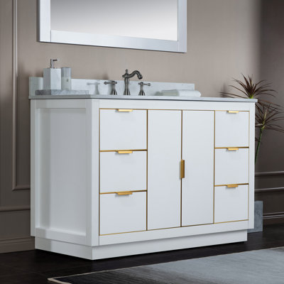 Venice 48" Solid Wood Bath Vanities Side Cabinet with Carrara Marble Vanity Top