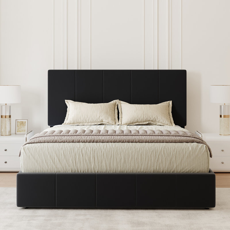 Fully Upholstered Platform Bed, Modern Velvet Bed With Tufted Headboard, No-Dust Design, Queen/Full/King, Queen, Black