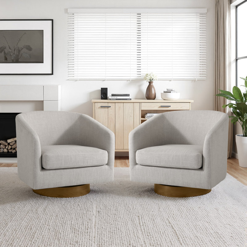 72Cm Wide Swivel Barrel Chair, Khaki Linen Blend