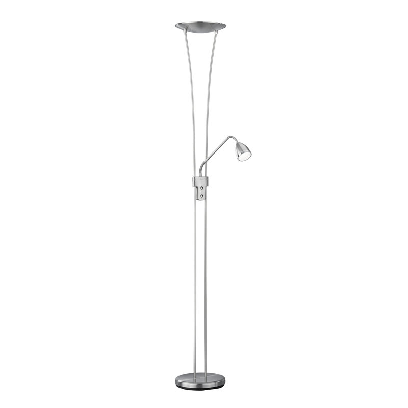 Sipes 180cm LED Torchiere Floor Lamp with Outlet, Matte Nickel