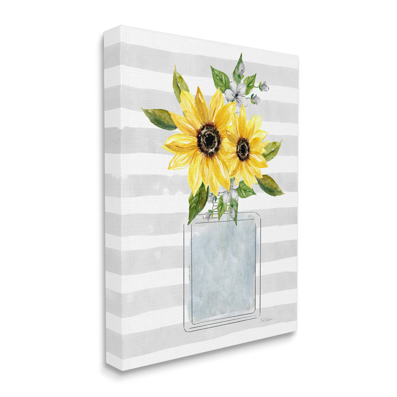 «Flower Blossoms Perfume Bottle Vase Casual Stripes» par Carol Robinson - peinture à cadre flottant sur toile, Toile tendue