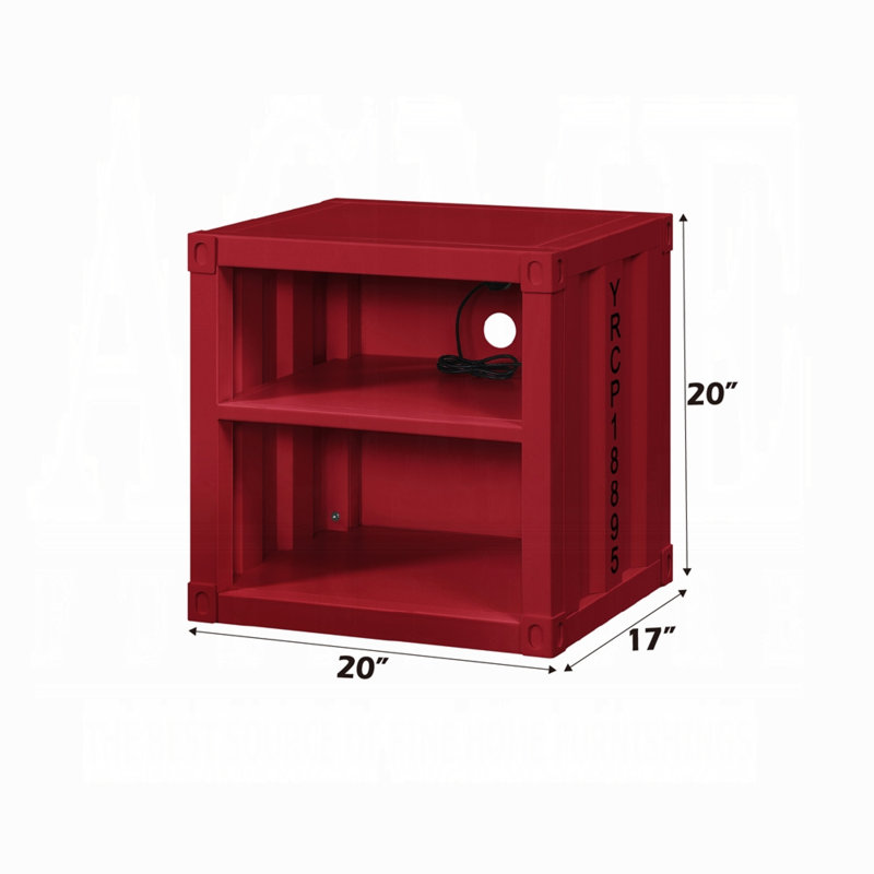 Cargo Container Red Metal Frame Nightstand 20" with Shelf