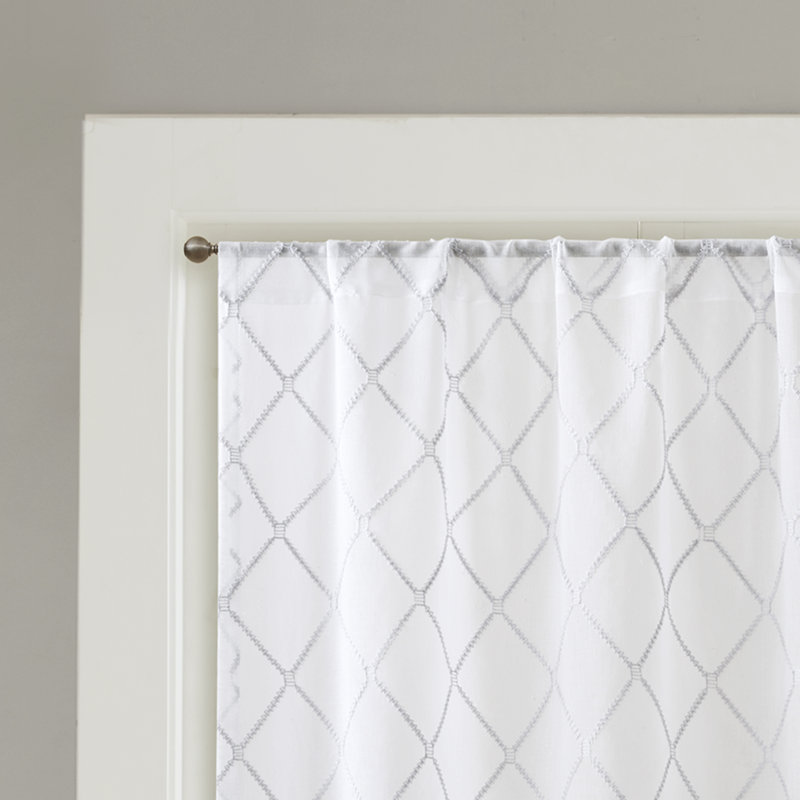 Gray Sheer Embroidered Diamond Rod Pocket Curtain Panel