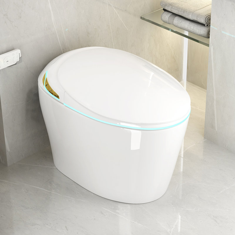 Toilette intelligente unique, toilette une pièce avec bidet intégré, siège d'auto ouverture / fermeture de toilette intelligent. Toilette bidet avec sécheuse et eau chaude. Blanc