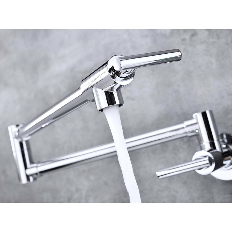 Wall Mount Folding Pot Filler Faucet, 360 Spin, Brass, Surface, Double Handles For User- Operation, Corrosion Finish Kitchen Filler, Mounted, Rotation, Brass Construction, Plating, Handle Function