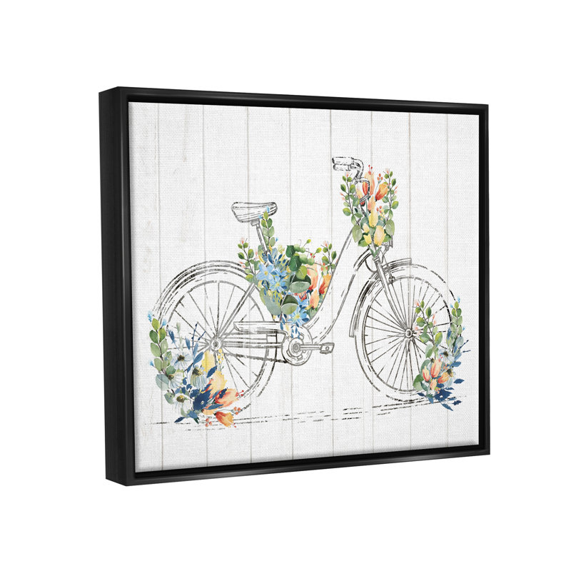 Motif floral sur toile, H 17 po x l 21 po x P 1,7 po, Cadre flottant noir de jais