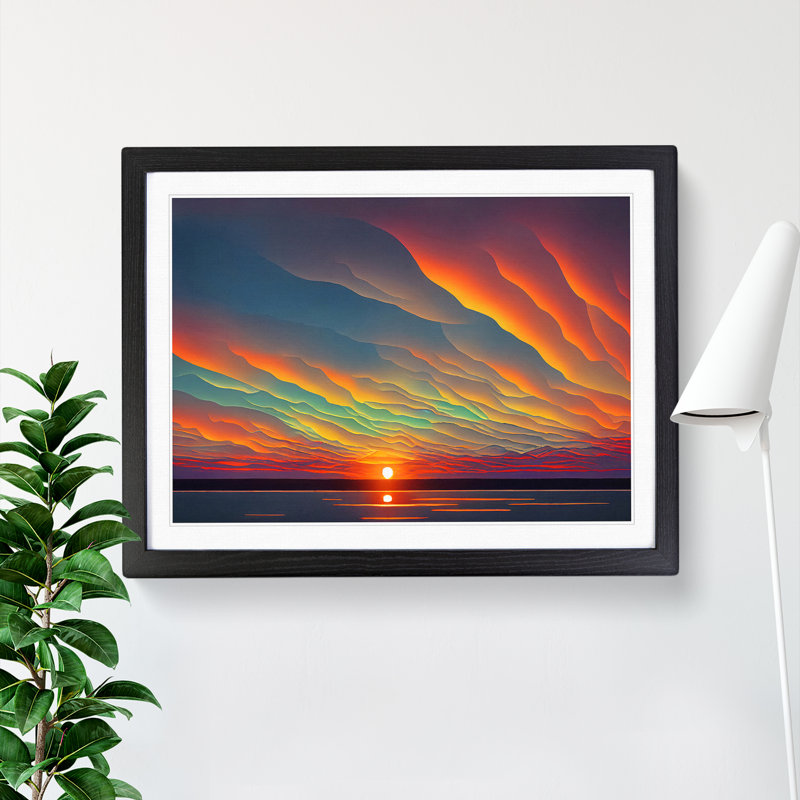 Wondrous Ocean Sunset - Single Picture Frame Painting, Black, 46cm H x 64cm W x 2cm D