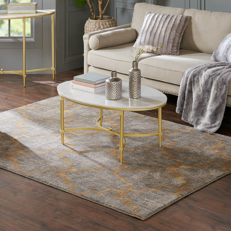 Elegant Bordeaux 41" White Marble & Gold Metal Coffee Table