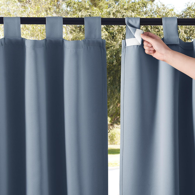 2 Panels Outdoor Curtains for Patio Waterproof, Thermal Insulated Detachable Sticky Tab Top Room Darkening Great Vertical Drape Outdoor Divider for Pergola