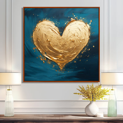 «Golden Shining Heart Deep Teal», reproduction d'art abstrait