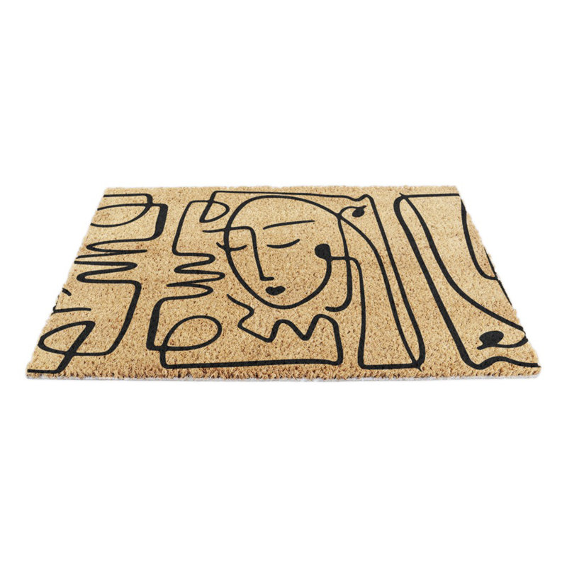 Bayport Line Art Faces Kitchen Mat, Black/Yellow