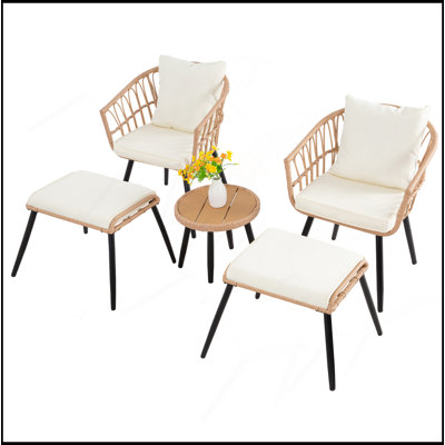 Ensemble bistro 5 pièces pour patio avec repose-pieds, ensemble de meubles de balcon en osier pour l'extérieur, table en rotin et chaises, ensemble de 2 pour terrasse