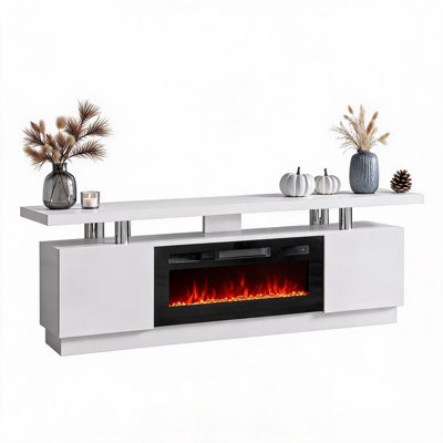 Meuble télé 60 po avec foyer électrique, centre de divertissement avec foyer encastré de 30 po, chauffage 750 W / 1500 W, 12 couleurs de flamme, tablettes de rangement à double couche, télécommande.