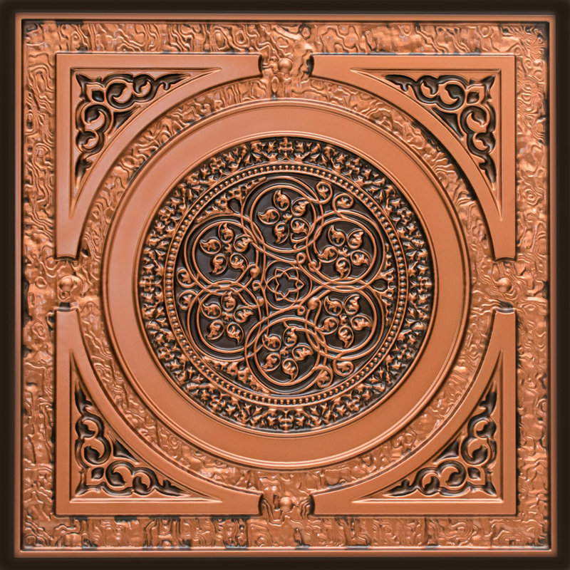 Carreau de plafond en PVC encastré ou collé Steampunk, Cuivre antique, L 24 po x l 24 po