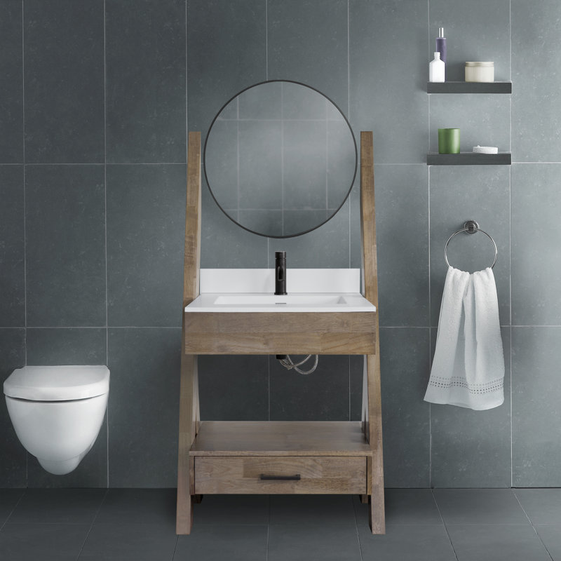 Ensemble de meuble-lavabo autoportant simple 29 po avec miroir et robinet Camden, Noyer