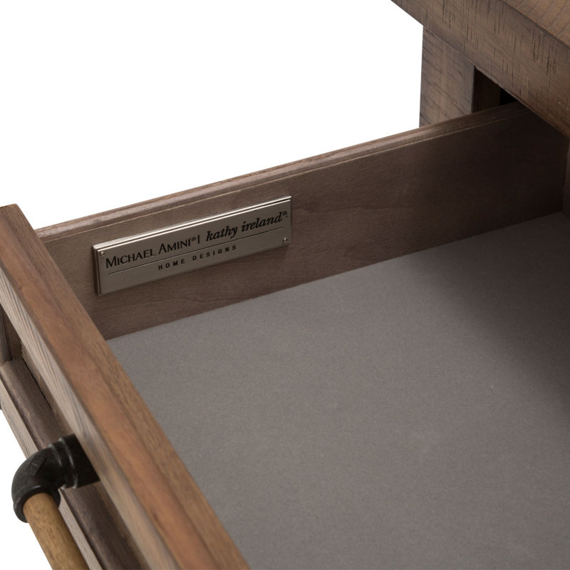 Barn Brown Wood and Metal Side Table with Drawer