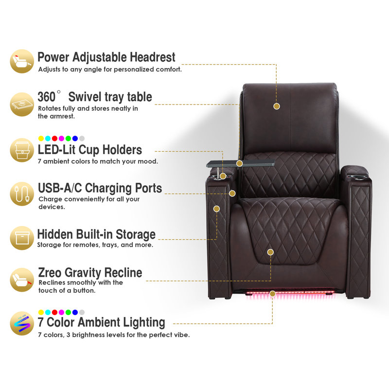 Canapé inclinable électrique Haiylee , Brown Genuine Leather