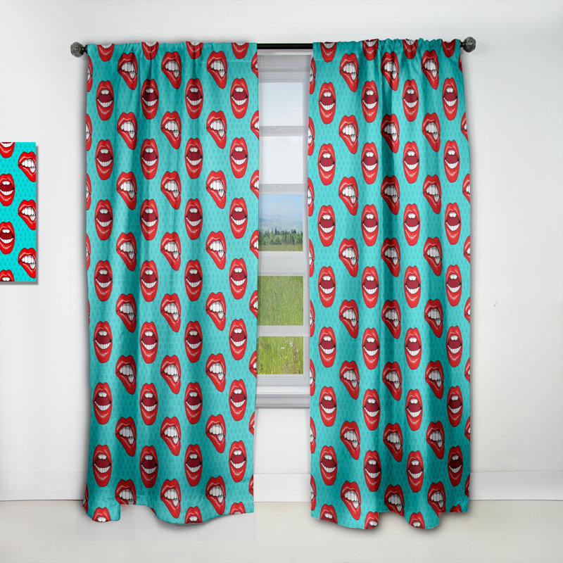 Motif de lèvres dans un style rétro Pop Art - Rideau simple occultant en velours, L 52 po x L 95 po