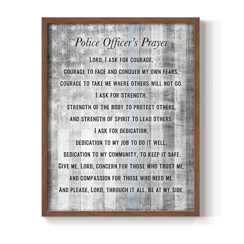 Police Prayer Framed Print - Solid Wood, Noyer, H 21 po x l 17 po
