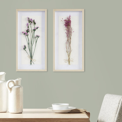 2 Dried Flower Shadow Box Decor , Natural Frame, Real Flowers, 12"W X 24"H 1.25"D, Indoor Decoration Piece Display Art, Flowers In Glass,