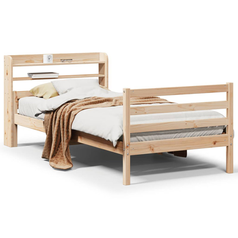 Bed Frame With Headboard Without Mattress, 90 x 200 cm, Brown