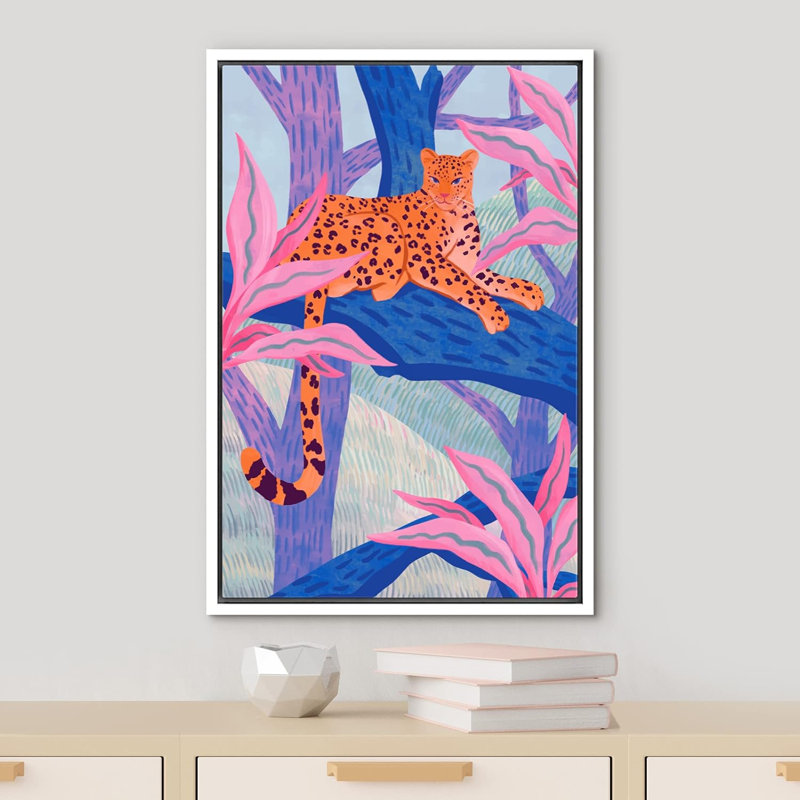 Adolescent vif et lumineux, guépard, néon, jungle, adolescent, filles, animaux brillants, œuvre d'art moderne, coloré, Blanc