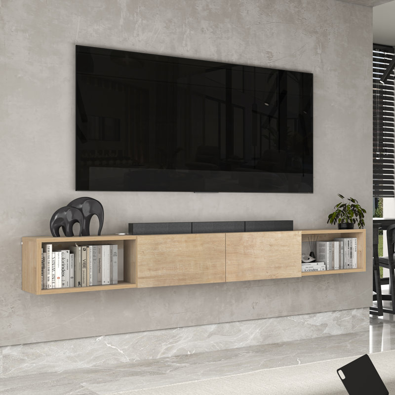 Multi Design Floating Tv Stand, Natural Wood