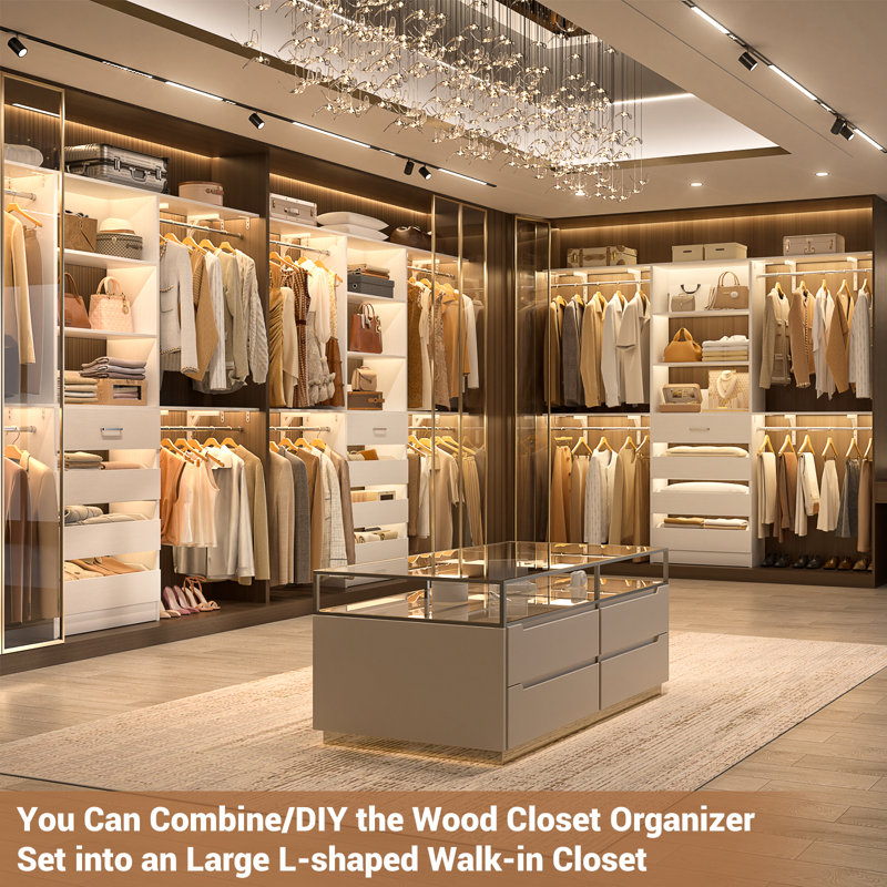 96'' Closet With 4 Drawers And Shelves,With  4 Clothes Garment Rack, White