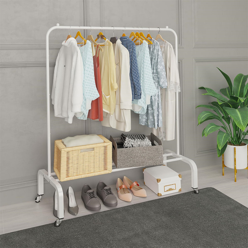 43.31'' Iron Rolling Clothing Rack, White