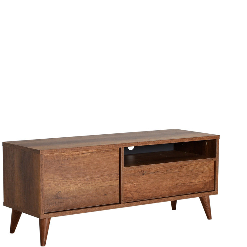 Meuble télé moderne noyer d'Oslo avec option de fixation murale, 47,2 x 19,7 x 15,7 pouces | Panneau de particules enduit, épaisseur: 0,6 pouce | Plusieurs tablettes pour un rangement supplémentaire, conception scandinave