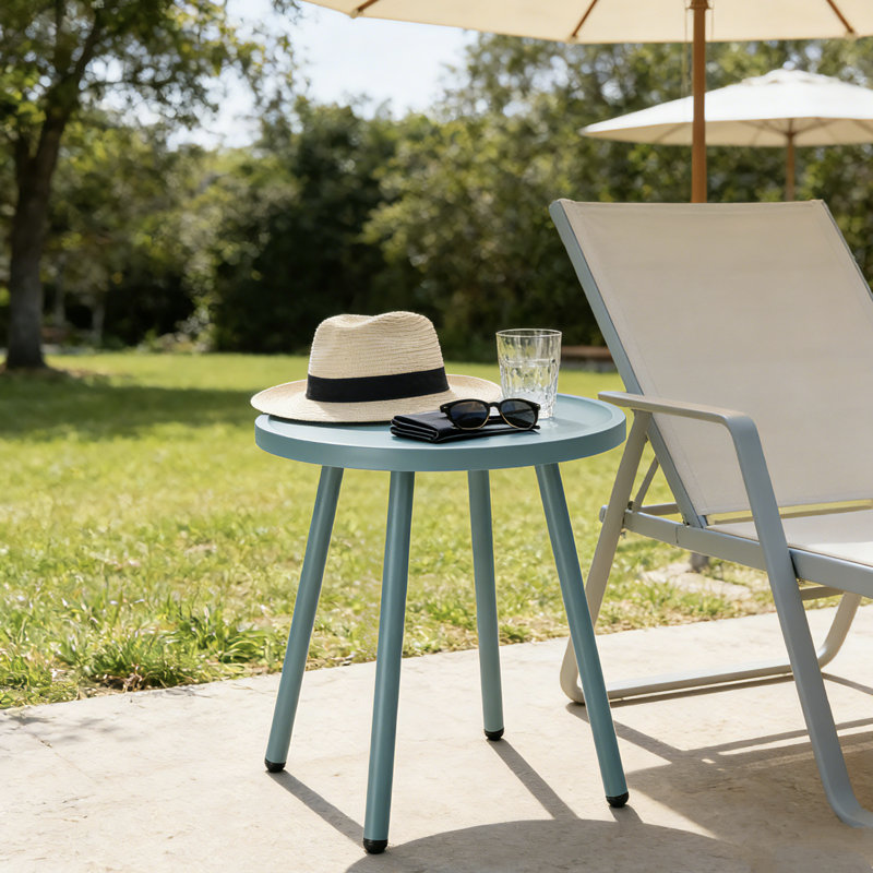  2 Piece 16'' Round Plastic Outdoor Side Table, Weather Resistant, Garden Patio, Blue