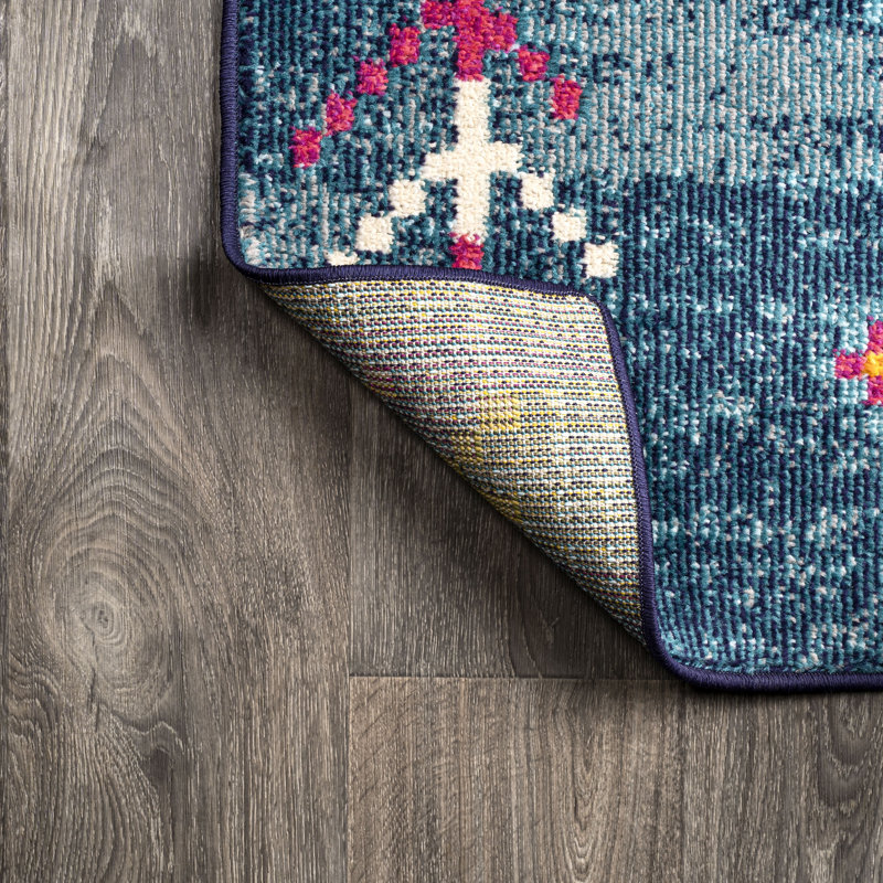 Bethlehem Tribal Love Geometric Dark Blue/Multi Rug, Runner 2'3" x 8'