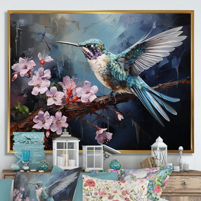Colibri émeraude rose flottant - art mural grand colibri