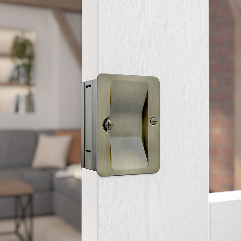 Rectangular Pocket Door Hardware, Antique Brass
