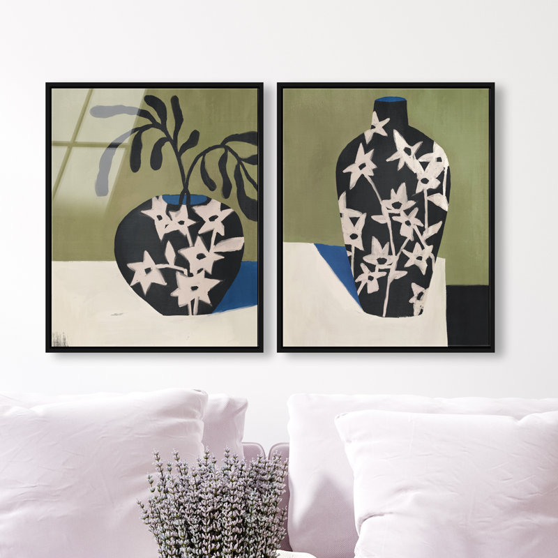 Noir Vase Set High-Gloss Frameless Acrylic Glass Wall Art Floral & Botanical Print by Oliver Gal, Ready to Hang, 16 x 20