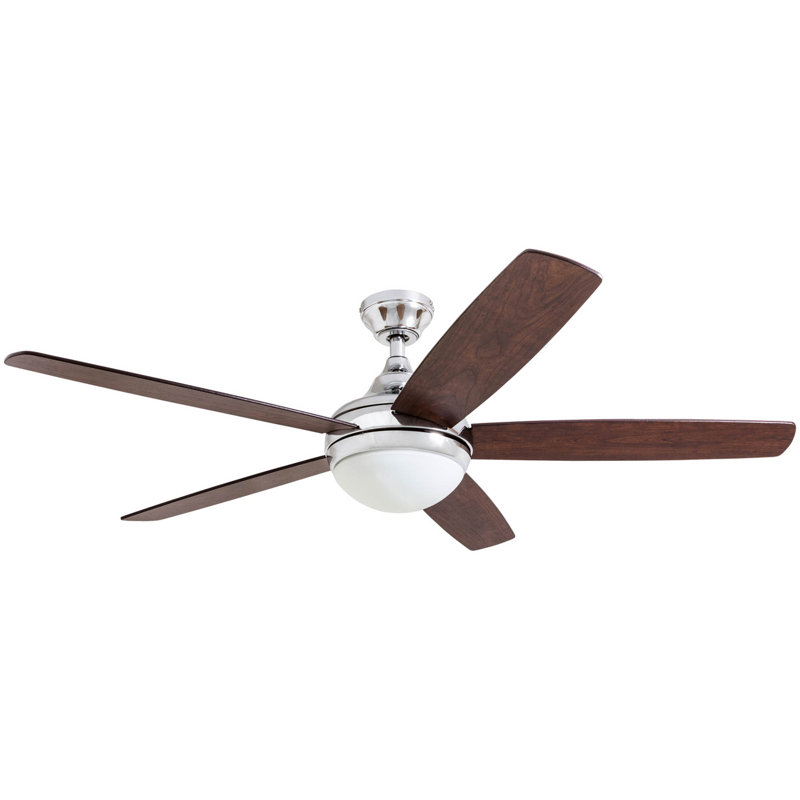 Ashby 52" Ceiling Fan with LED Light, Chrome with Light Oak Blades